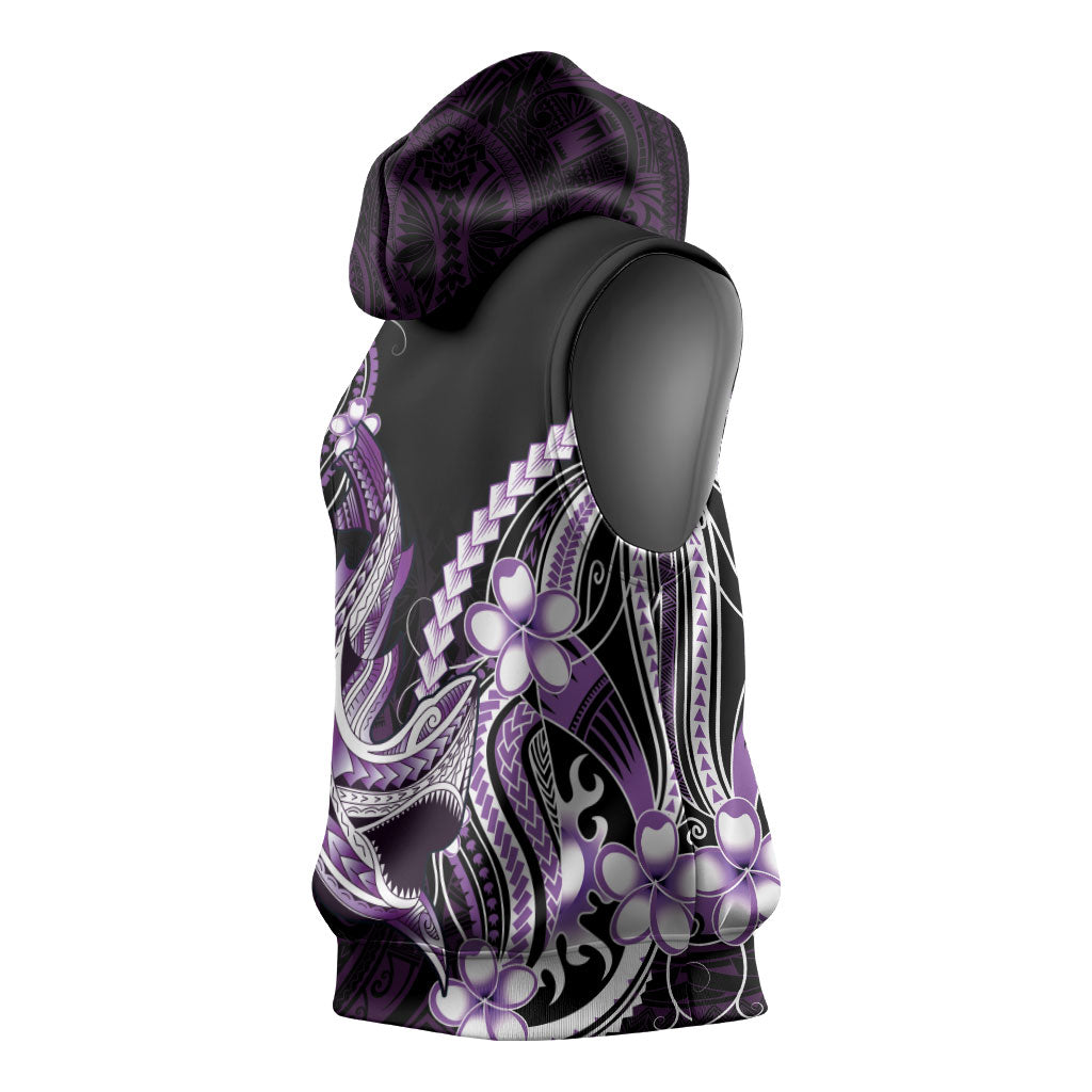 Purple Black Aloha Hawaii Sleeveless Hoodie Polynesian Shark Tattoo Plumeria