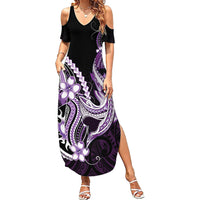 Purple Black Aloha Hawaii Summer Maxi Dress Polynesian Shark Tattoo Plumeria