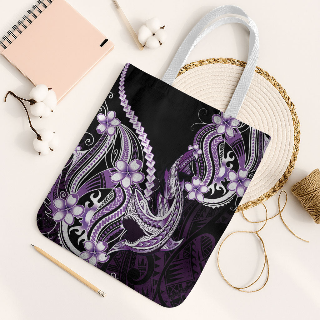 Purple Black Aloha Hawaii Tote Bag Polynesian Shark Tattoo Plumeria