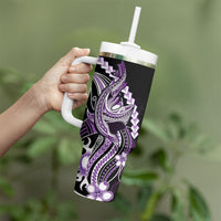 Purple Black Aloha Hawaii Tumbler With Handle Polynesian Shark Tattoo Plumeria