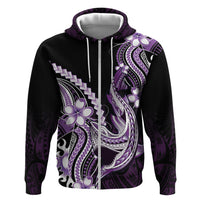 Purple Black Aloha Hawaii Zip Hoodie Polynesian Shark Tattoo Plumeria