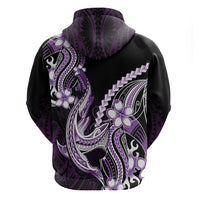 Purple Black Aloha Hawaii Zip Hoodie Polynesian Shark Tattoo Plumeria
