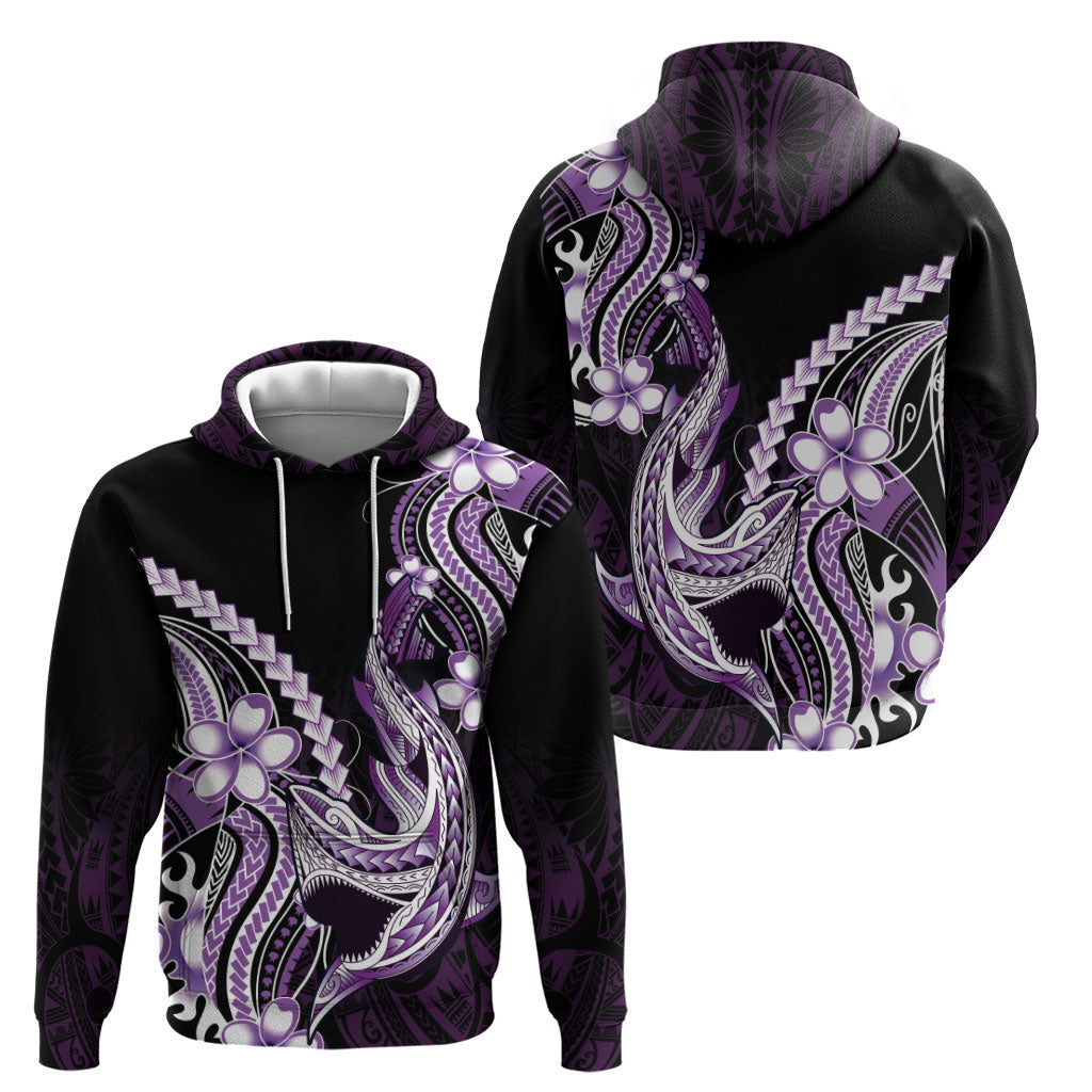 Purple Black Aloha Hawaii Zip Hoodie Polynesian Shark Tattoo Plumeria