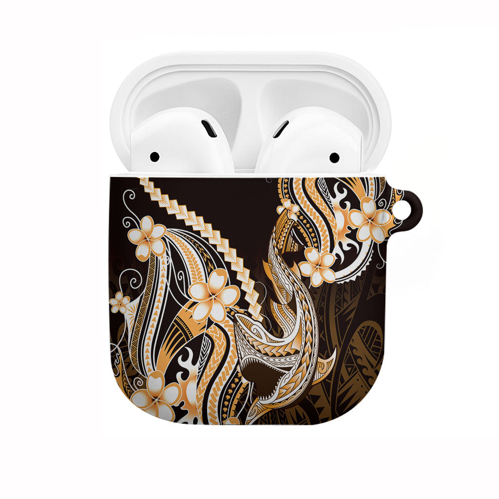 Orange Black Aloha Hawaii AirPods Case Polynesian Shark Tattoo Plumeria