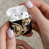 Orange Black Aloha Hawaii AirPods Case Polynesian Shark Tattoo Plumeria