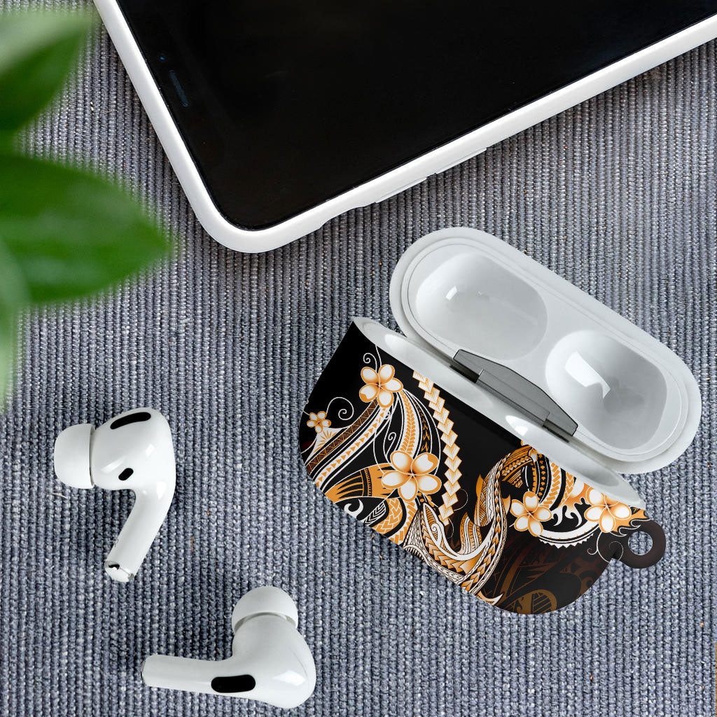 Orange Black Aloha Hawaii AirPods Case Polynesian Shark Tattoo Plumeria