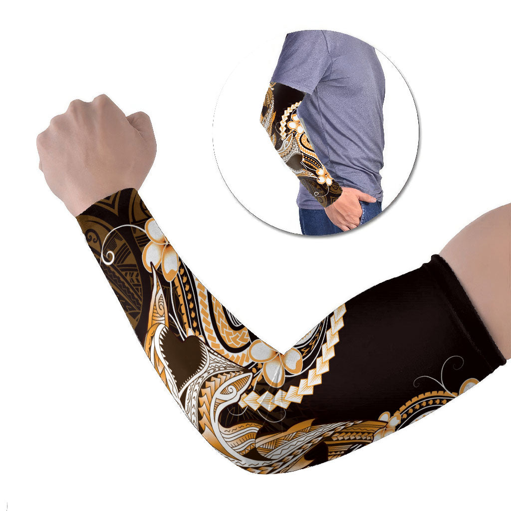 Orange Black Aloha Hawaii Arm Sleeves Polynesian Shark Tattoo Plumeria