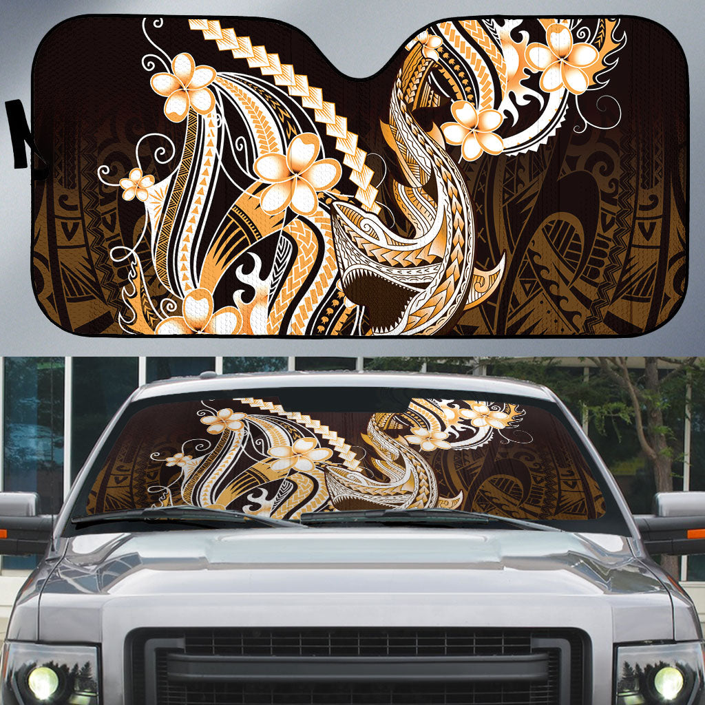 Orange Black Aloha Hawaii Auto Sun Shade Polynesian Shark Tattoo Plumeria