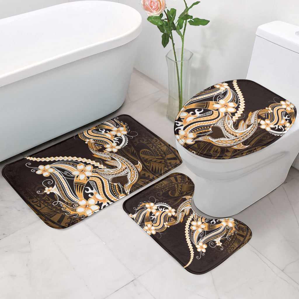 Orange Black Aloha Hawaii Bathroom Set Polynesian Shark Tattoo Plumeria