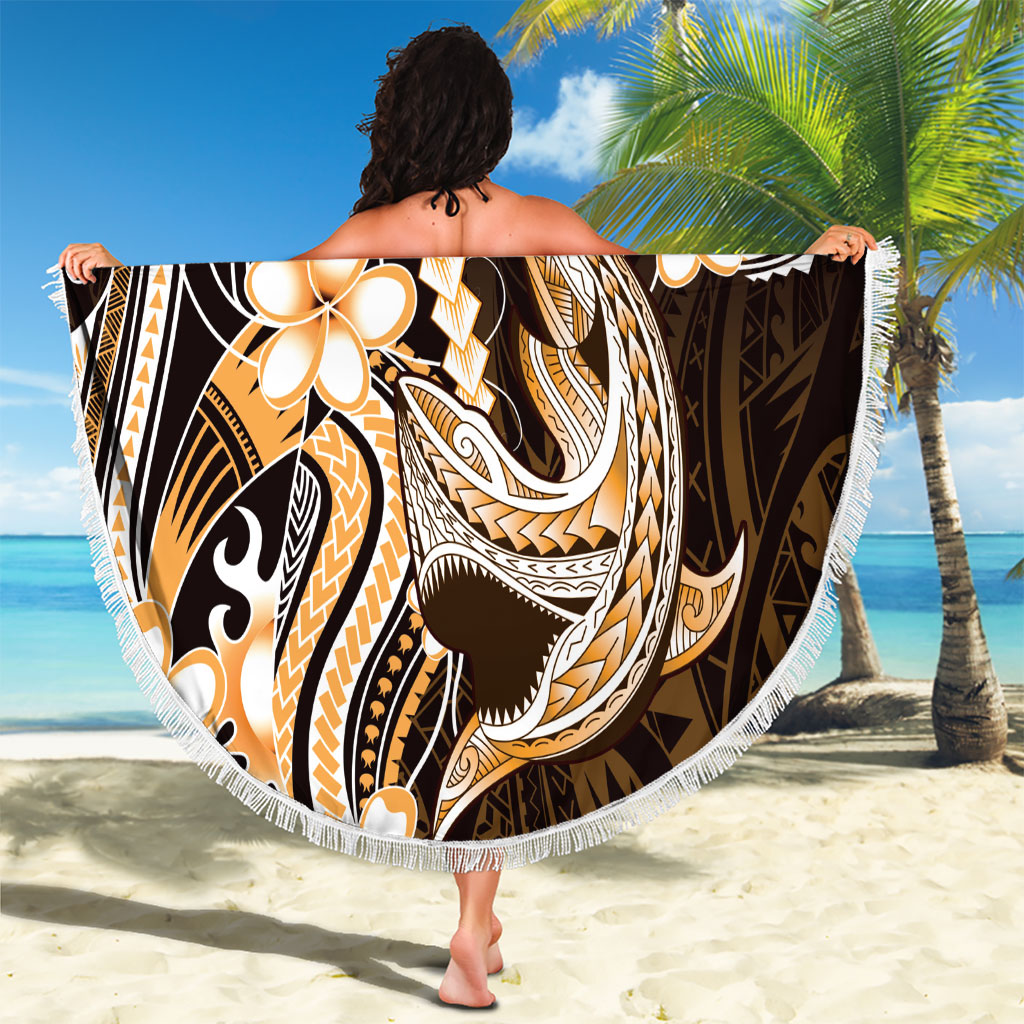 Orange Black Aloha Hawaii Beach Blanket Polynesian Shark Tattoo Plumeria