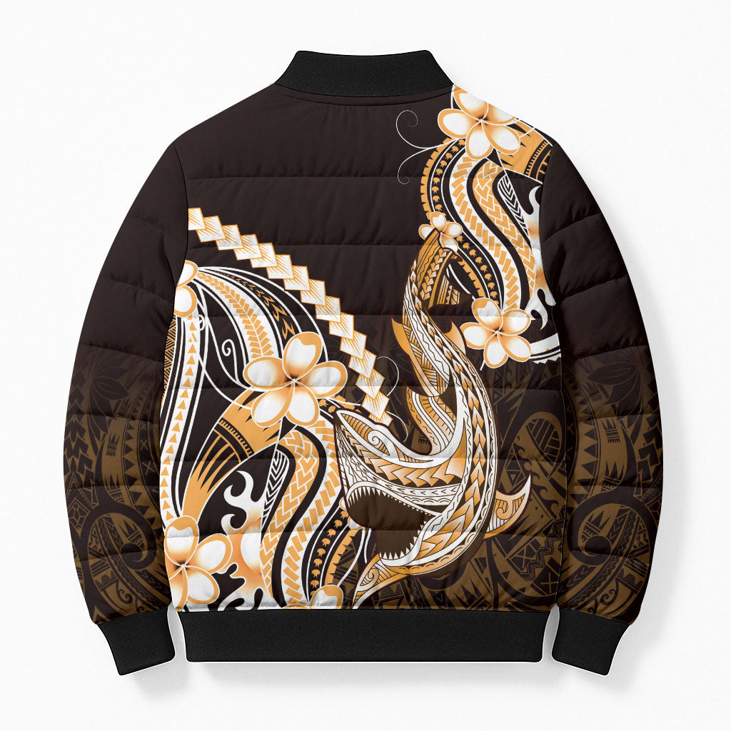 Orange Black Aloha Hawaii Bomber Puffer Jacket Polynesian Shark Tattoo Plumeria