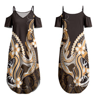 Orange Black Aloha Hawaii Couples Matching Summer Maxi Dress and Hawaiian Shirt Polynesian Shark Tattoo Plumeria LT14 - Polynesian Pride