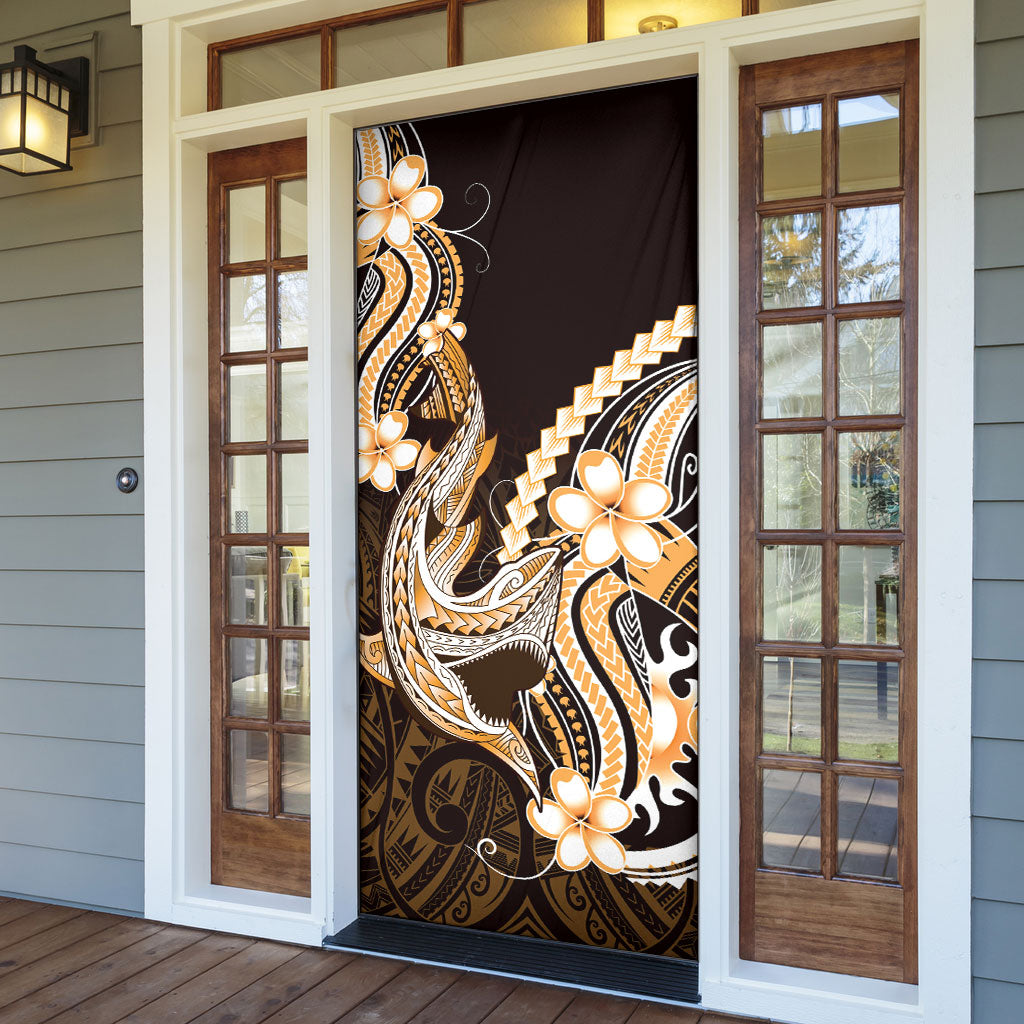 Orange Black Aloha Hawaii Door Cover Polynesian Shark Tattoo Plumeria