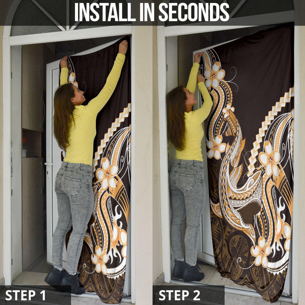 Orange Black Aloha Hawaii Door Cover Polynesian Shark Tattoo Plumeria