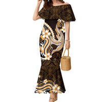 Orange Black Aloha Hawaii Family Matching Mermaid Dress and Hawaiian Shirt Polynesian Shark Tattoo Plumeria LT14 Mom's Dress Orange - Polynesian Pride