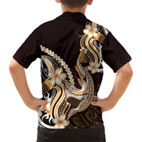Orange Black Aloha Hawaii Family Matching Off Shoulder Maxi Dress and Hawaiian Shirt Polynesian Shark Tattoo Plumeria LT14 - Polynesian Pride