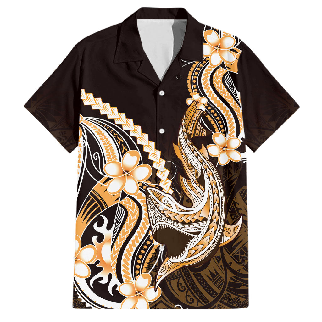 Orange Black Aloha Hawaii Family Matching Summer Maxi Dress and Hawaiian Shirt Polynesian Shark Tattoo Plumeria LT14 Dad's Shirt - Short Sleeve Orange - Polynesian Pride