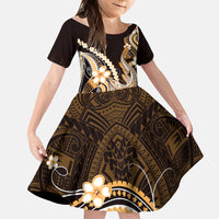 Orange Black Aloha Hawaii Family Matching Tank Maxi Dress and Hawaiian Shirt Polynesian Shark Tattoo Plumeria LT14 Daughter's Dress Orange - Polynesian Pride