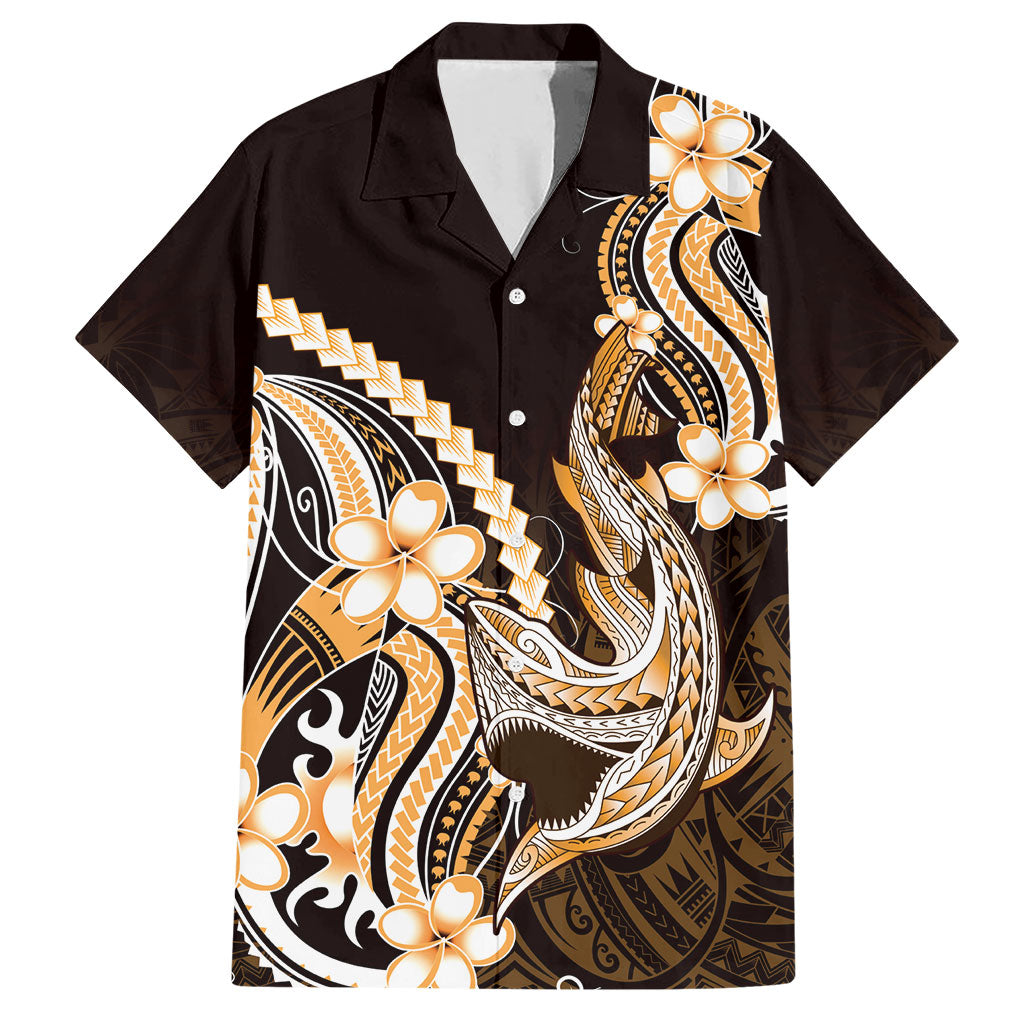 Orange Black Aloha Hawaii Hawaiian Shirt Polynesian Shark Tattoo Plumeria