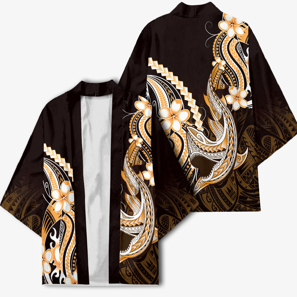 Orange Black Aloha Hawaii Kimono Polynesian Shark Tattoo Plumeria