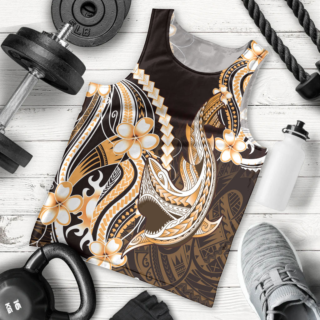 Orange Black Aloha Hawaii Men Tank Top Polynesian Shark Tattoo Plumeria