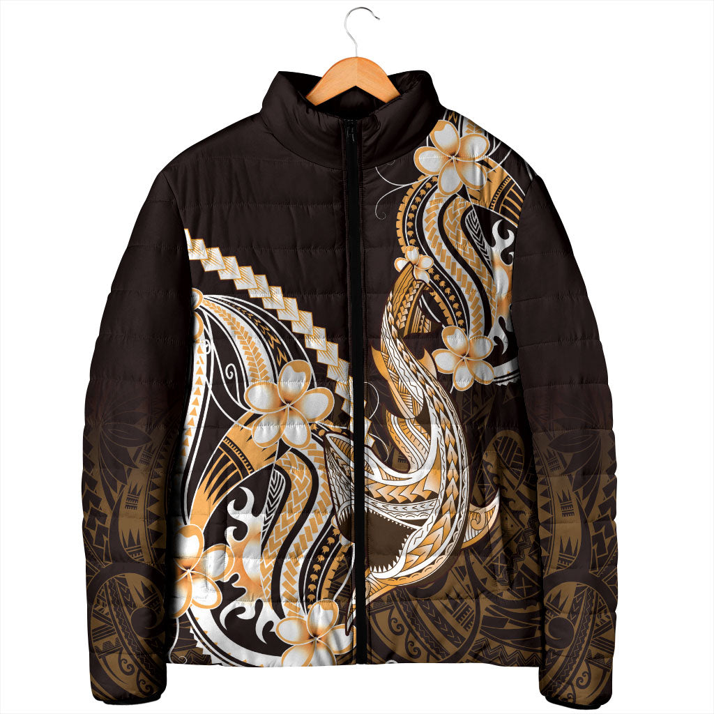 Orange Black Aloha Hawaii Padded Jacket Polynesian Shark Tattoo Plumeria