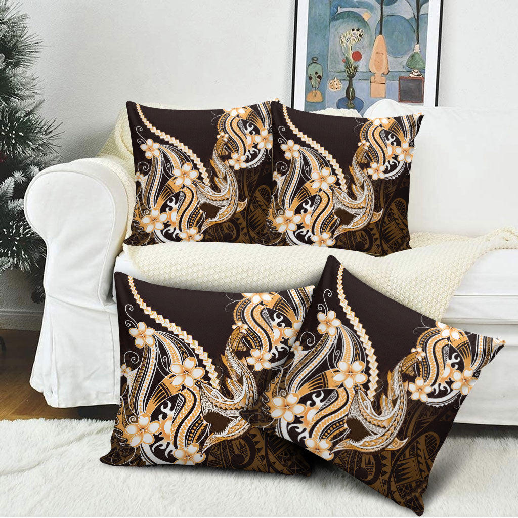 Orange Black Aloha Hawaii Pillow Cover Polynesian Shark Tattoo Plumeria