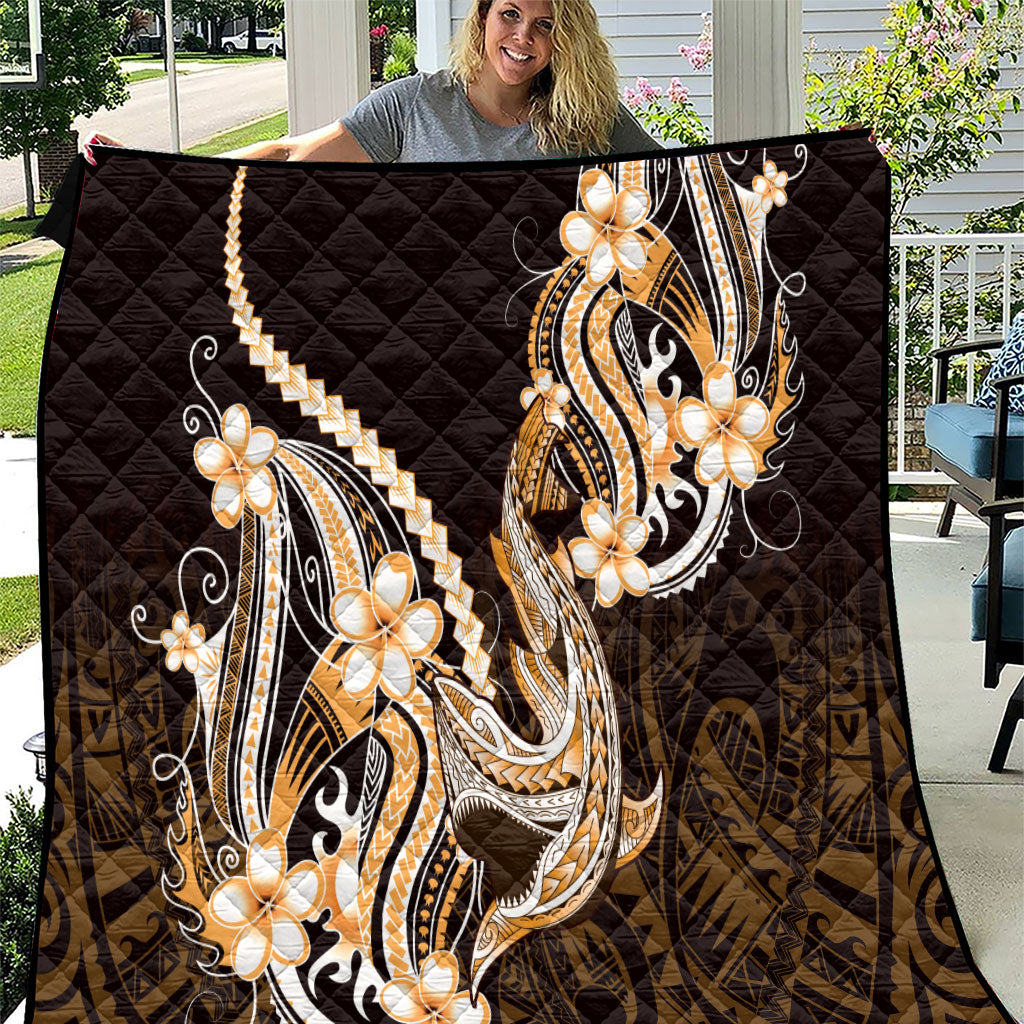 Orange Black Aloha Hawaii Quilt Polynesian Shark Tattoo Plumeria