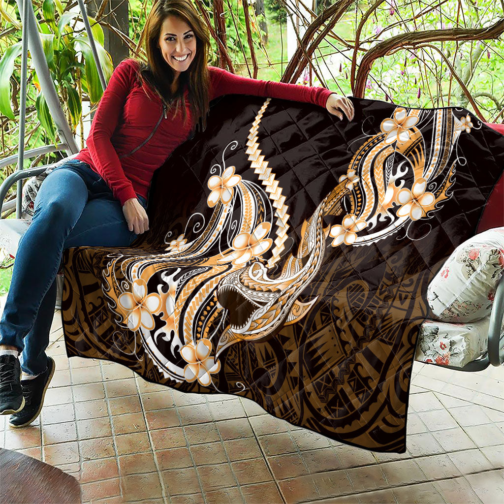 Orange Black Aloha Hawaii Quilt Polynesian Shark Tattoo Plumeria