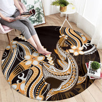 Orange Black Aloha Hawaii Round Carpet Polynesian Shark Tattoo Plumeria