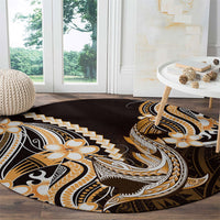 Orange Black Aloha Hawaii Round Carpet Polynesian Shark Tattoo Plumeria