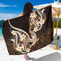 Orange Black Aloha Hawaii Sarong Polynesian Shark Tattoo Plumeria