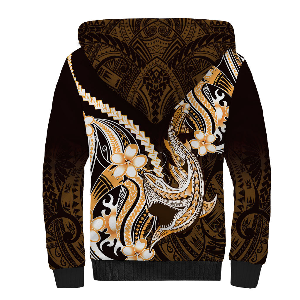 Orange Black Aloha Hawaii Sherpa Hoodie Polynesian Shark Tattoo Plumeria