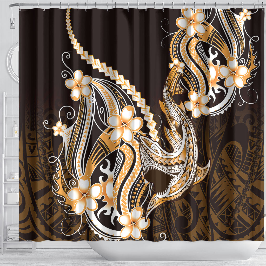 Orange Black Aloha Hawaii Shower Curtain Polynesian Shark Tattoo Plumeria
