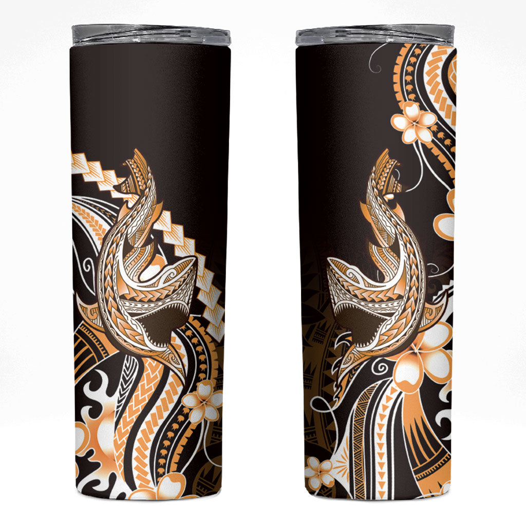 Orange Black Aloha Hawaii Skinny Tumbler Polynesian Shark Tattoo Plumeria