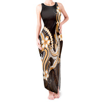 Orange Black Aloha Hawaii Tank Maxi Dress Polynesian Shark Tattoo Plumeria
