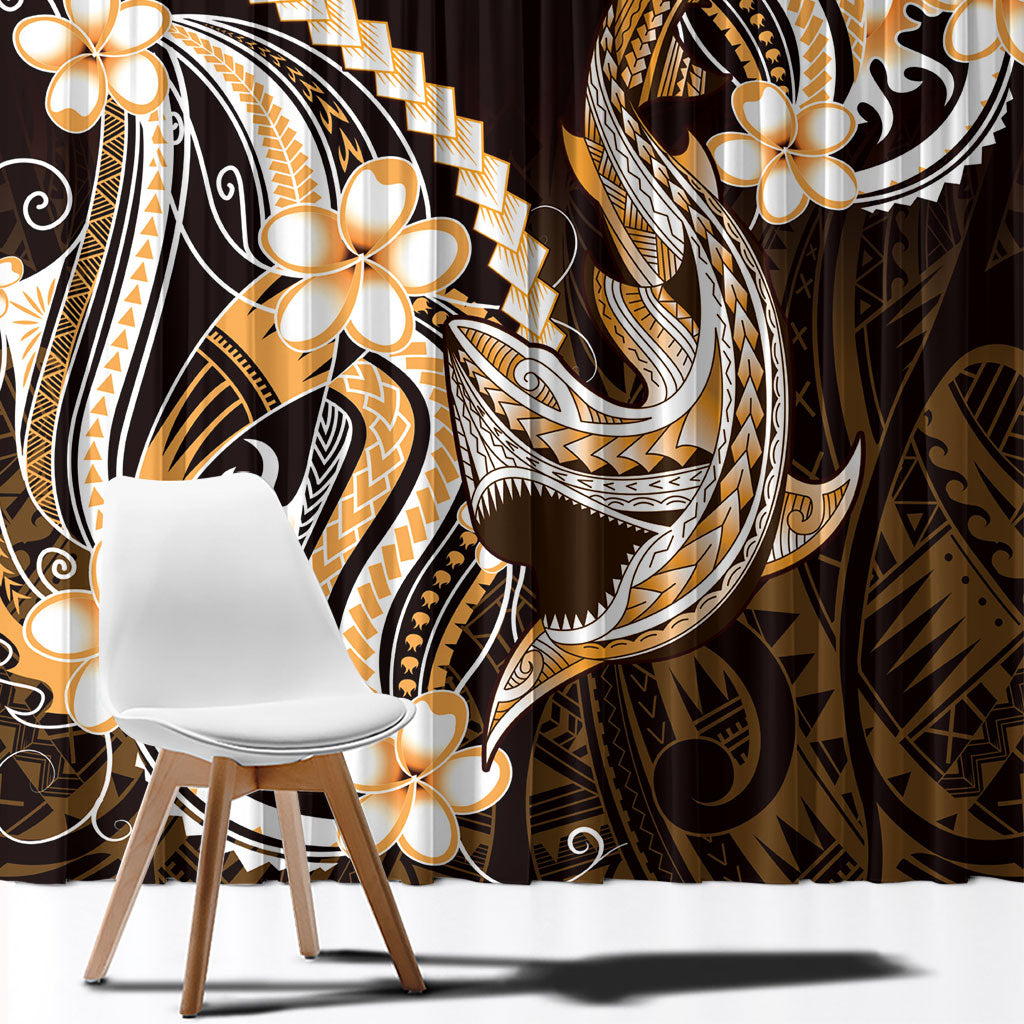 Orange Black Aloha Hawaii Window Curtain Polynesian Shark Tattoo Plumeria