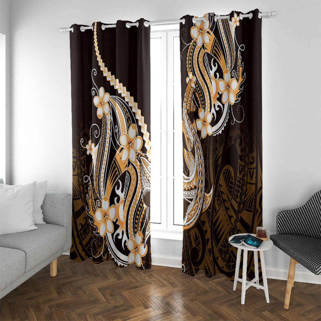Orange Black Aloha Hawaii Window Curtain Polynesian Shark Tattoo Plumeria