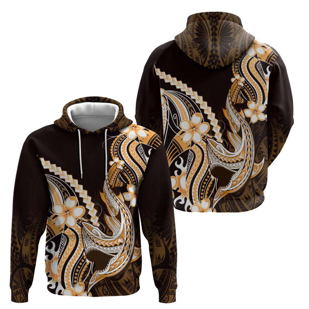 Orange Black Aloha Hawaii Zip Hoodie Polynesian Shark Tattoo Plumeria