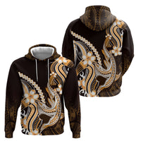 Orange Black Aloha Hawaii Zip Hoodie Polynesian Shark Tattoo Plumeria