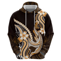 Orange Black Aloha Hawaii Zip Hoodie Polynesian Shark Tattoo Plumeria