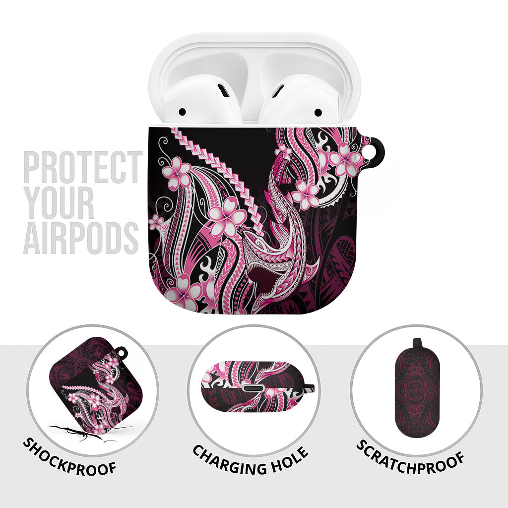 Pink Black Aloha Hawaii AirPods Case Polynesian Shark Tattoo Plumeria
