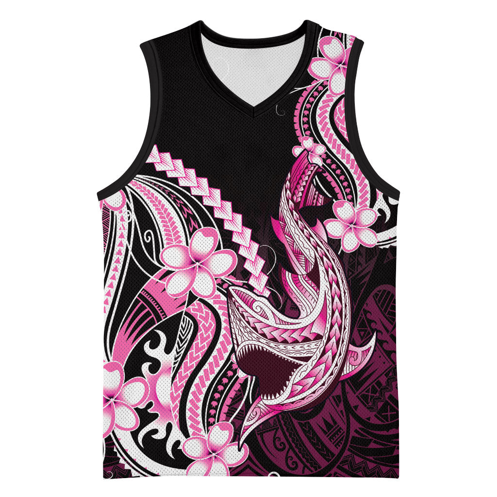 Pink Black Aloha Hawaii Basketball Jersey Polynesian Shark Tattoo Plumeria