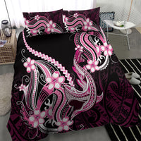 Pink Black Aloha Hawaii Bedding Set Polynesian Shark Tattoo Plumeria