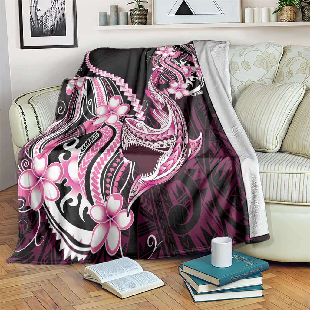 Pink Black Aloha Hawaii Blanket Polynesian Shark Tattoo Plumeria