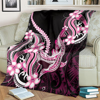 Pink Black Aloha Hawaii Blanket Polynesian Shark Tattoo Plumeria