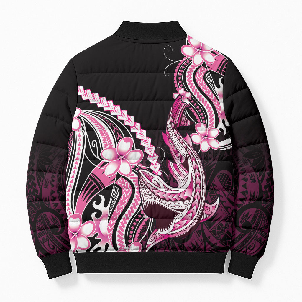 Pink Black Aloha Hawaii Bomber Puffer Jacket Polynesian Shark Tattoo Plumeria