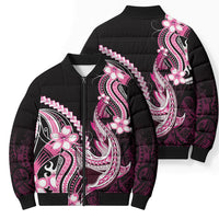 Pink Black Aloha Hawaii Bomber Puffer Jacket Polynesian Shark Tattoo Plumeria