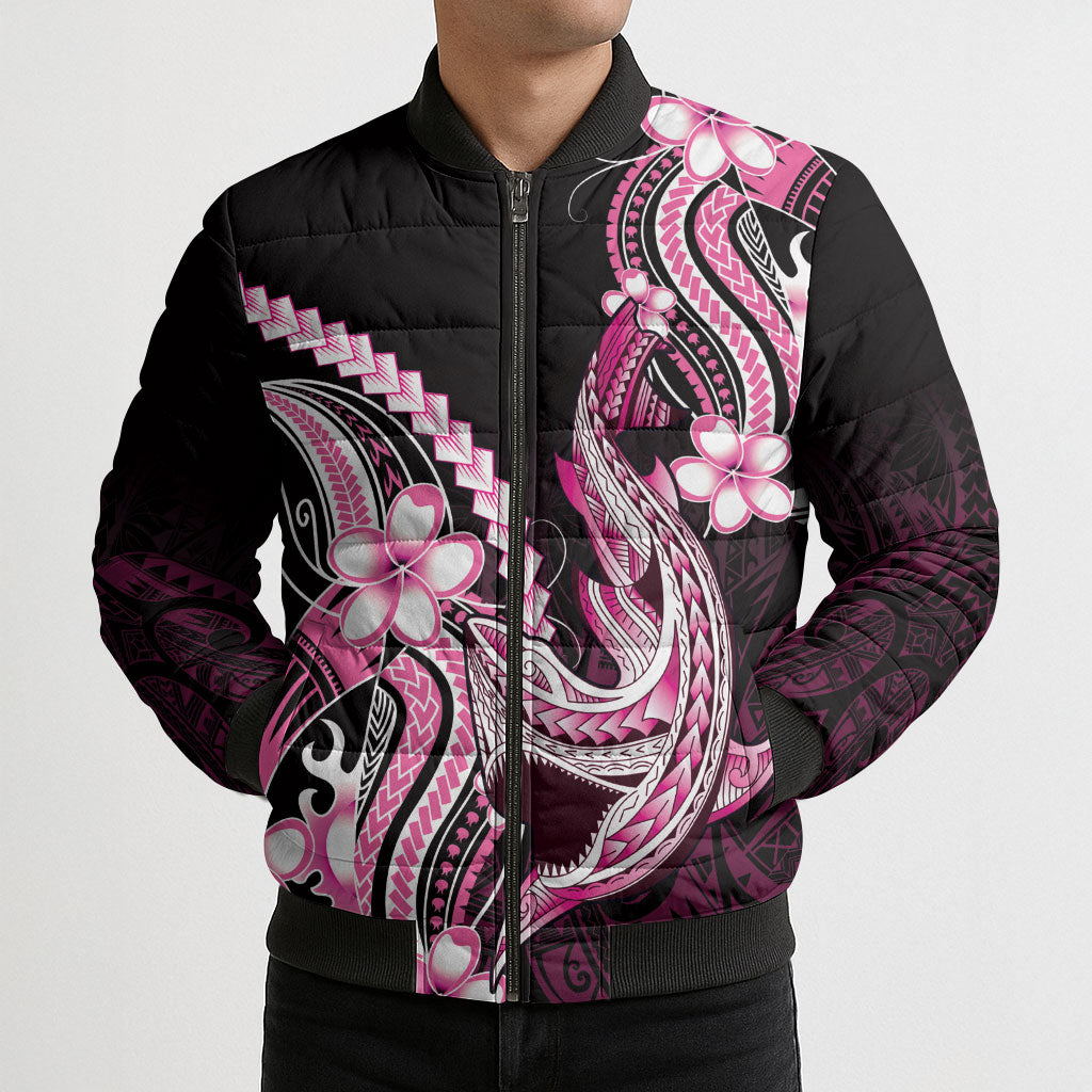 Pink Black Aloha Hawaii Bomber Puffer Jacket Polynesian Shark Tattoo Plumeria