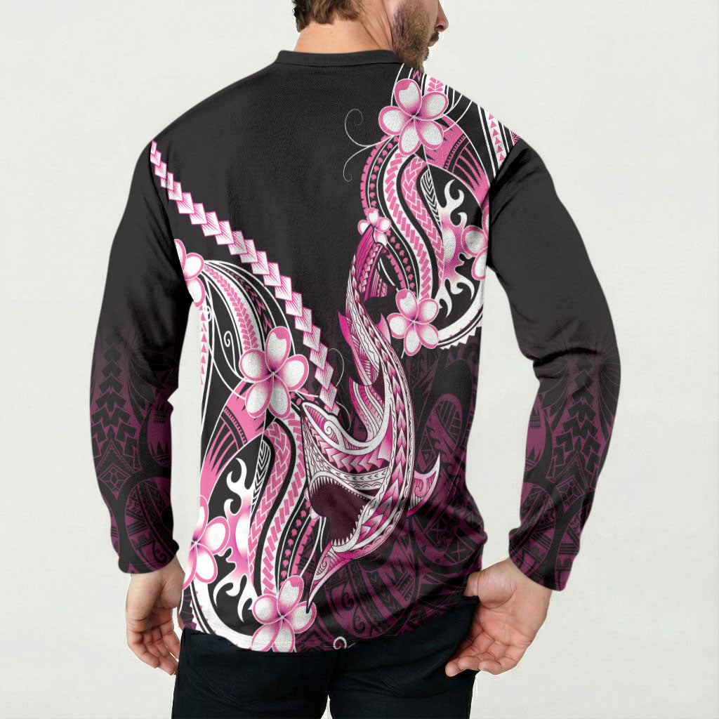 Pink Black Aloha Hawaii Button Sweatshirt Polynesian Shark Tattoo Plumeria